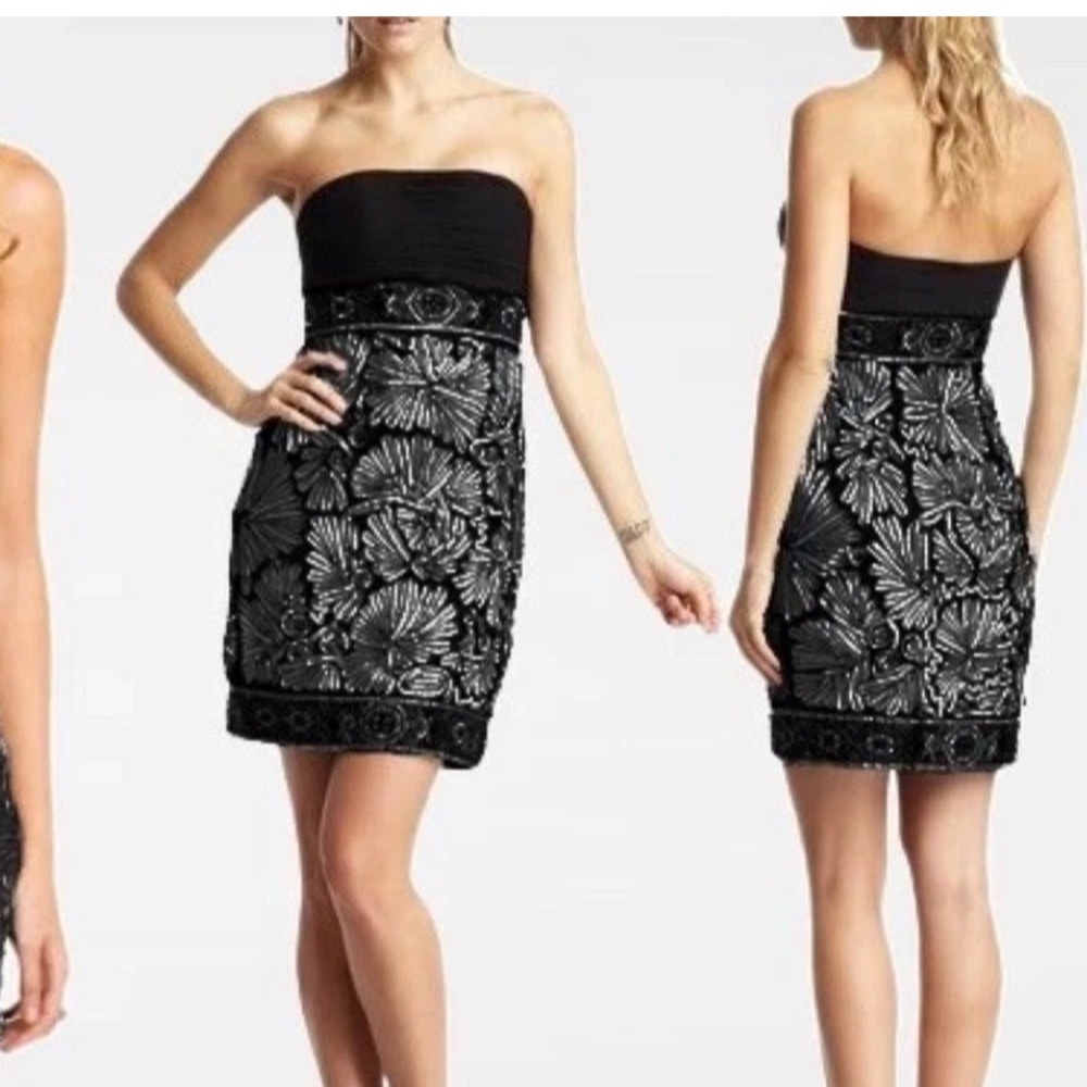 Sue Wong Nocturne Ribbon Beaded Strapless Dress